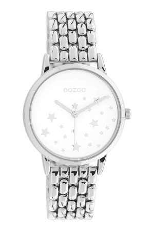 Montre femme métallique argentée intérieur cadran blanc avec étoiles C11025 Oozoo
