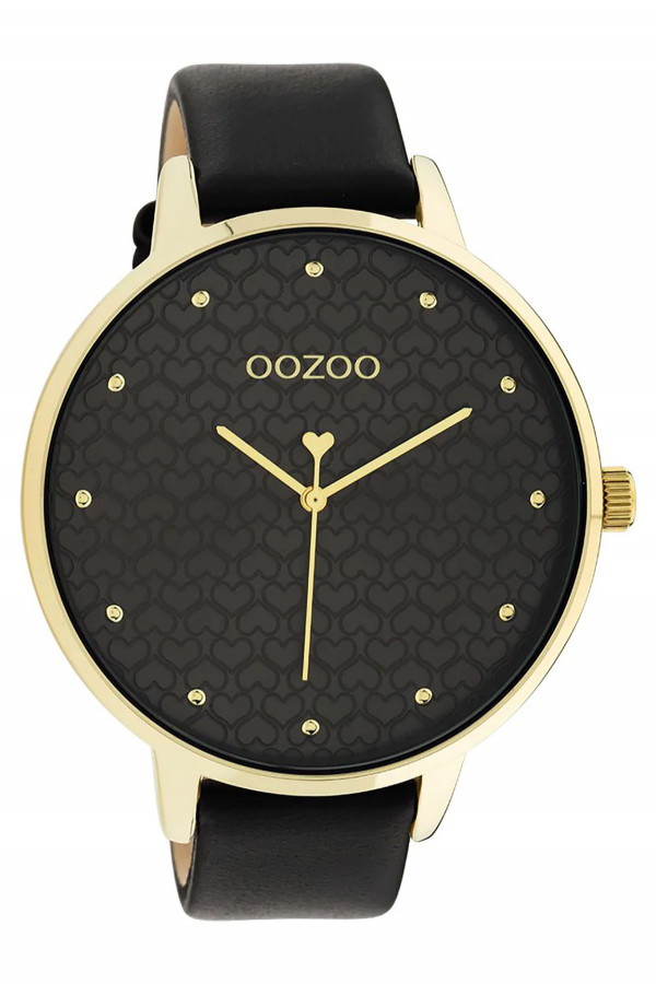 Montre femme couleur or avec bracelet en cuir noir C11039 Oozoo