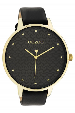 Montre femme couleur or avec bracelet en cuir noir C11039 Oozoo