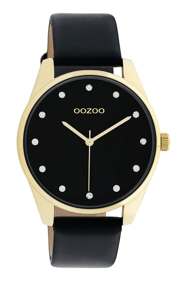 Montre femme or avec bracelet en cuir noir C10824 Oozoo