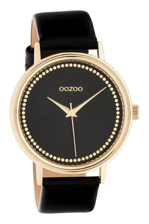 Montre or avec bracelet en cuir noir C10835 Oozoo