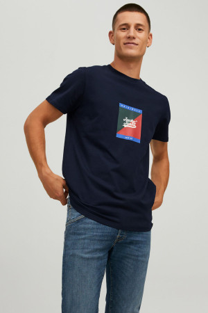 T-shirt manches courtes en coton avec impression devant BECKS Jack & Jones