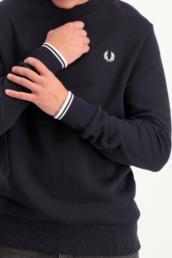 Sweat uni avec broderie poitrine en coton stretch Fred Perry