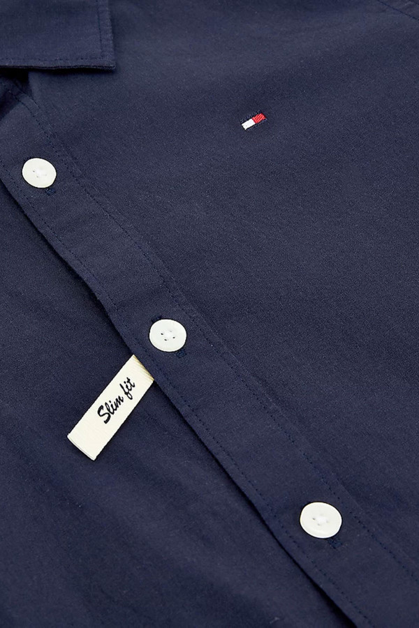 Chemise slim fit unie avec logo brodé en coton stretch Tommy Hilfiger
