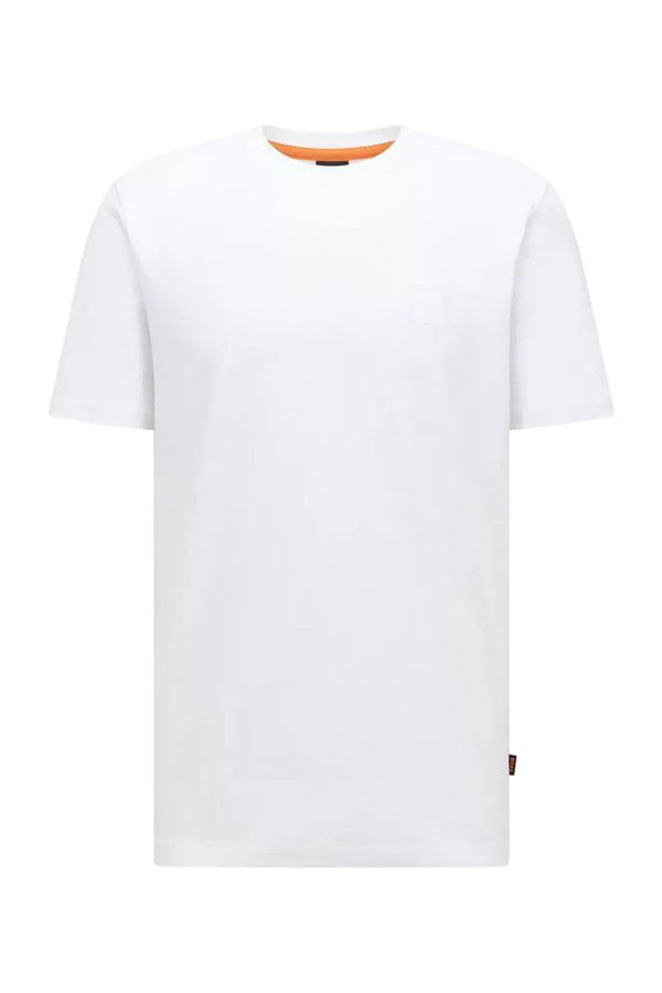 T-shirt uni en coton avec badge poitrine BOSS