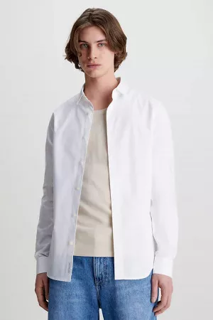 Chemise unie avec broderie poitrine en coton stretch Calvin Klein