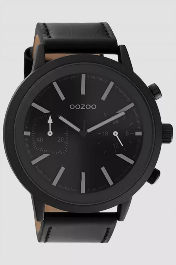 Montre noir avec bracelet en cuir C10809 Oozoo
