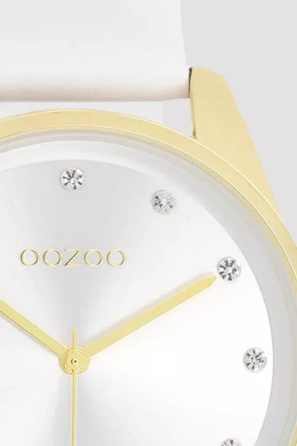 Montre femme couleur or avec bracelet en cuir blanc C11159 Oozoo