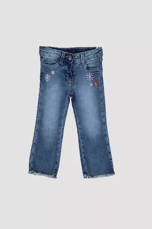 Pantalon en jean avec bords effrangés et broderies à l'avant Losan