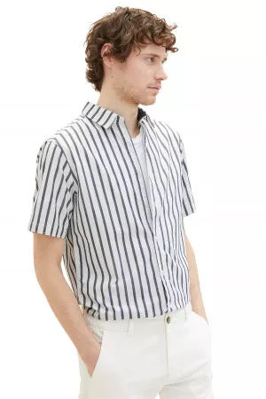 Chemise rayée en coton manches courtes Tom Tailor