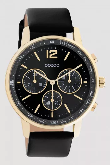 Montre or avec bracelet en cuir noir C10841 Oozoo