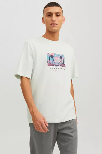 T-shirt manches courtes en coton avec impression devant TULUM Jack & Jones