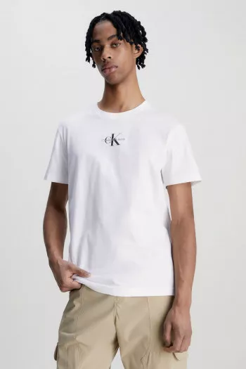 T-shirt en coton uni avec impression devant Calvin Klein