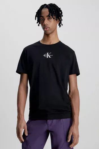 T-shirt en coton uni avec impression devant Calvin Klein