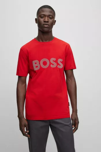 T-shirt uni en coton avec inscription poitrine manches courtes Boss