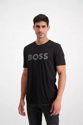 T-shirt en coton uni avec inscription devant Boss