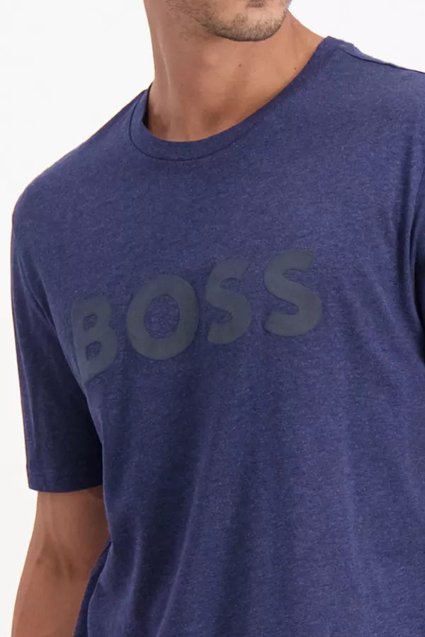 T-shirt en coton uni avec inscription devant Boss