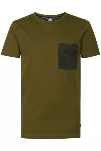T-shirt en coton manches courtes poche motif camouflage et impression devant Petrol