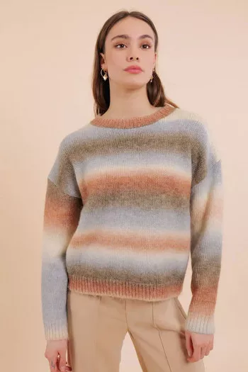 Pull rayé multicolore en maille manches longues Artlove