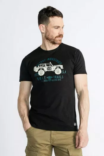 T-shirt en coton uni avec impression devant Petrol