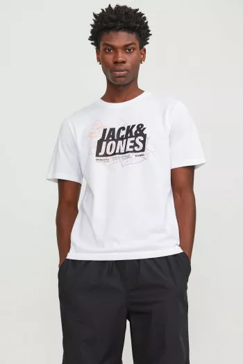 T-shirt uni en coton avec impression devant MAP Jack & Jones