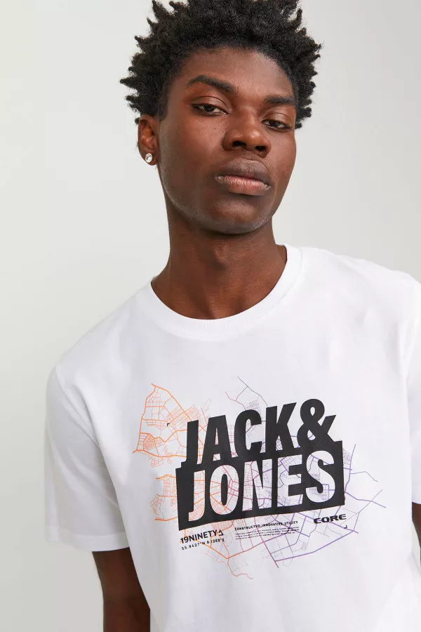 T-shirt uni en coton avec impression devant MAP Jack & Jones