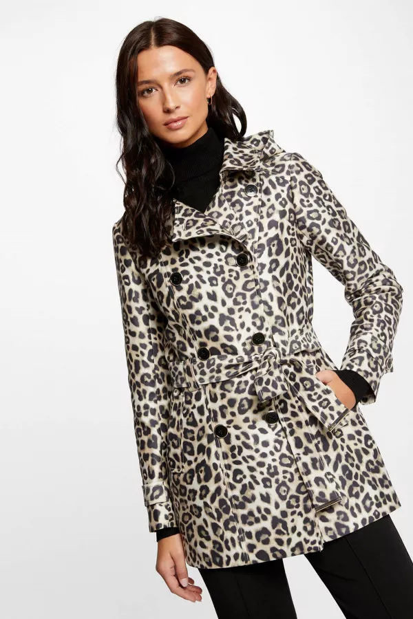 Trench imprimé léopard avec capuche et ceinture à la taille Morgan