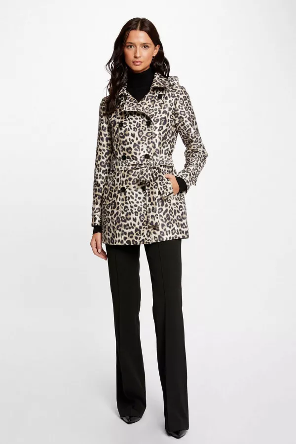 Trench imprimé léopard avec capuche et ceinture à la taille Morgan