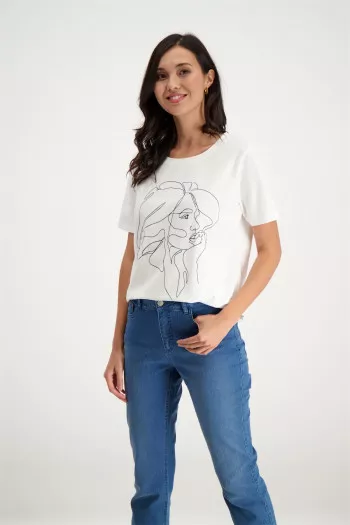 T-shirt en coton stretch avec impression devant Signe Nature