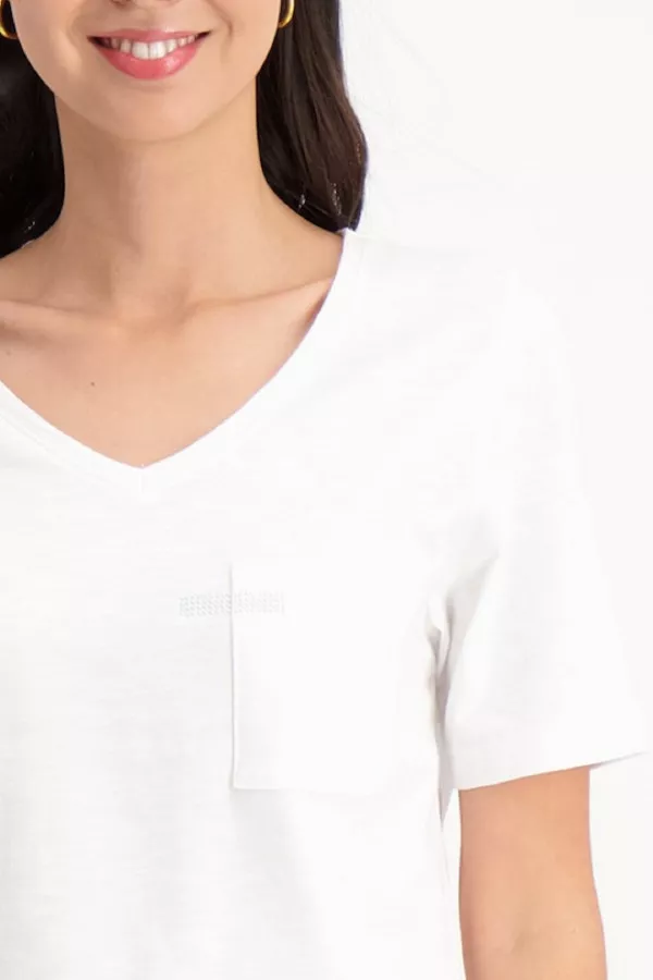 T-shirt uni en coton flammé avec poche poitrine Signe Nature