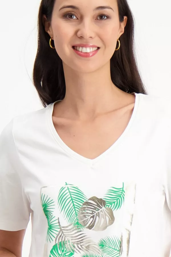 T-shirt uni avec impression et lurex en coton stretch Signe Nature