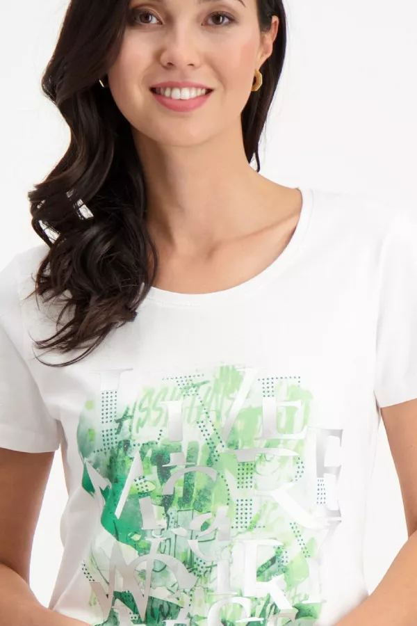 T-shirt uni avec impression devant en coton stretch Signe Nature