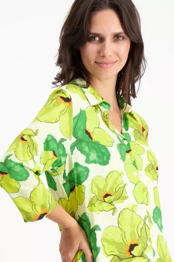 Robe chemise imprimée fleurie en matière naturelle Signe Nature