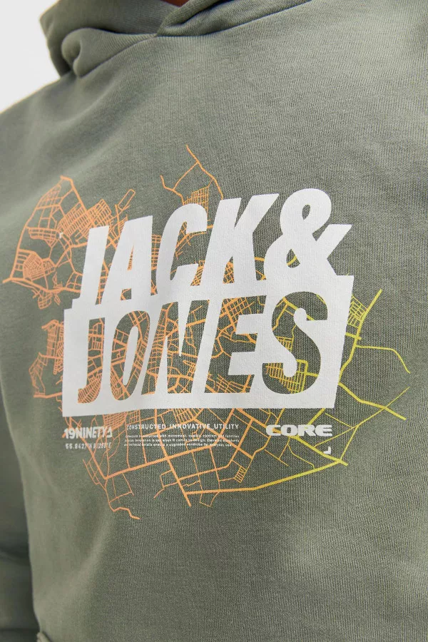 Sweat uni à capuche avec impression devant MAP Jack & Jones