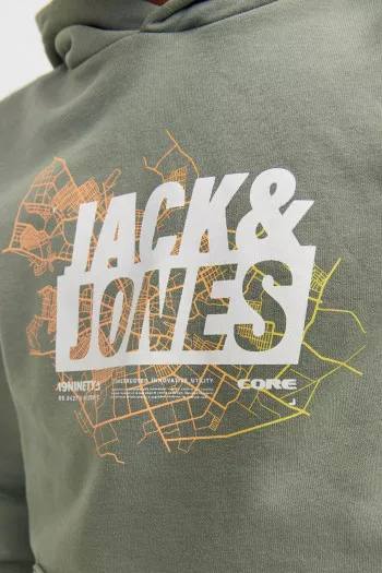 Sweat uni à capuche avec impression devant MAP Jack & Jones