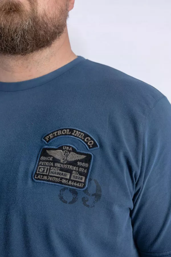 T-shirt en coton avec badge à la poitrine Petrol