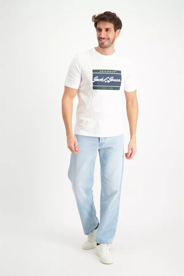 T-shirt uni en coton avec impression devant WAYNE Jack & Jones