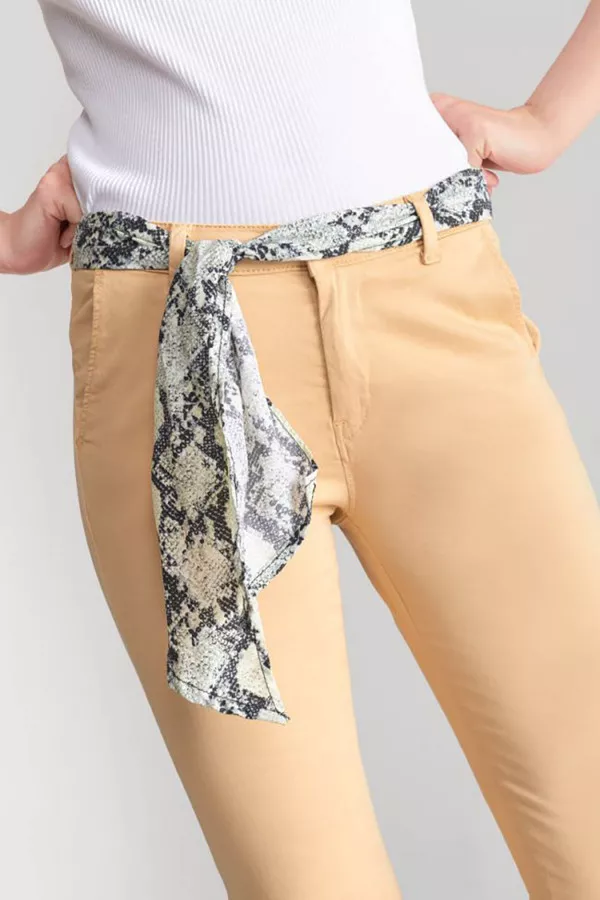 Pantalon chino uni avec ceinture à nouer Le temps des Cerises