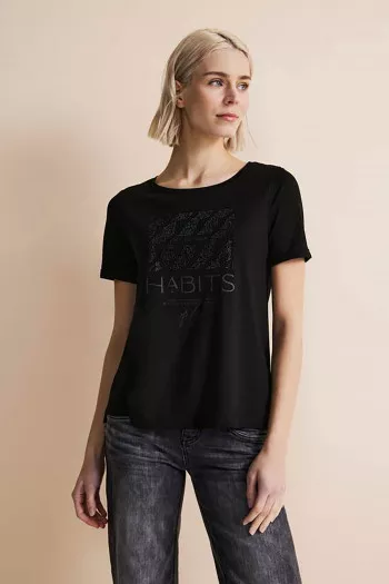 T-shirt manches 3/4 velours noir femme