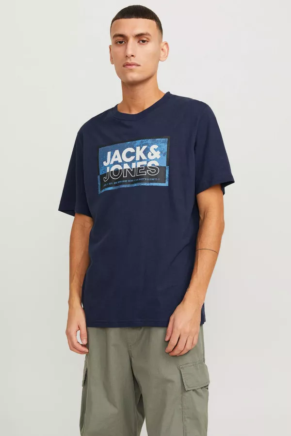 T-shirt uni en coton avec impression devant LOGAN Jack & Jones
