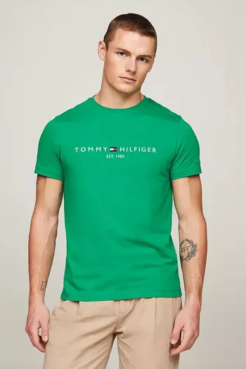 T-shirt uni en coton avec broderie sur le devant Tommy Hilfiger