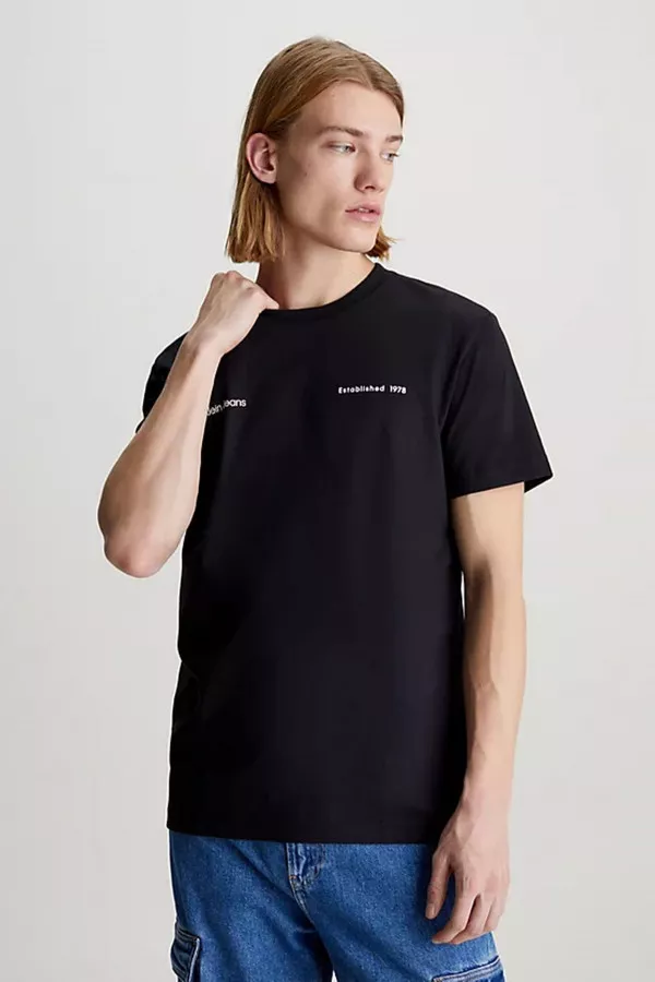 T-shirt en coton uni ras du cou avec impression devant et derrière Calvin Klein