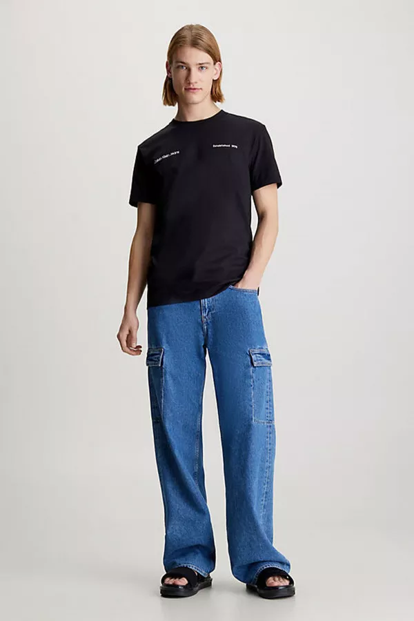 T-shirt en coton uni ras du cou avec impression devant et derrière Calvin Klein