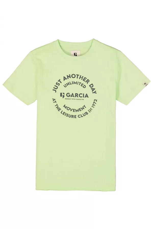 T-shirt uni en coton manches courtes avec impression devant Garcia
