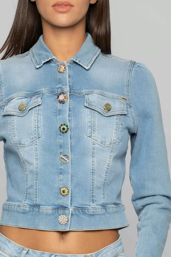 Veste en jean délavée avec boutons bijoux Kocca