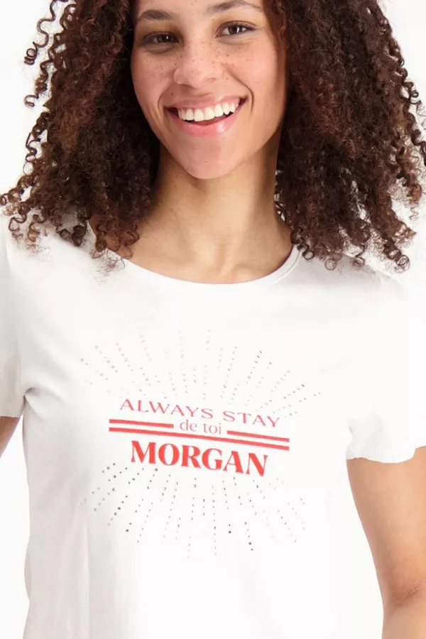 T-shirt uni strass à l'avant Morgan