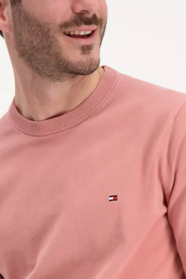 Pull manches longues uni avec broderie poitrine Tommy Hilfiger