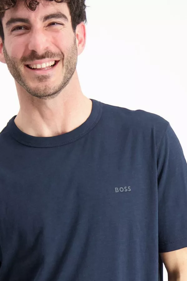 T-shirt uni avec logo à la poitrine manches courtes Boss