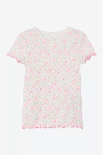 T-shirt fleuri avec bords ondulés et contrastants S.Oliver