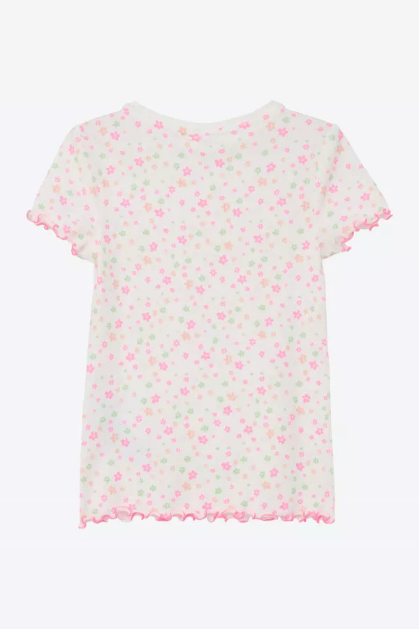 T-shirt fleuri avec bords ondulés et contrastants S.Oliver